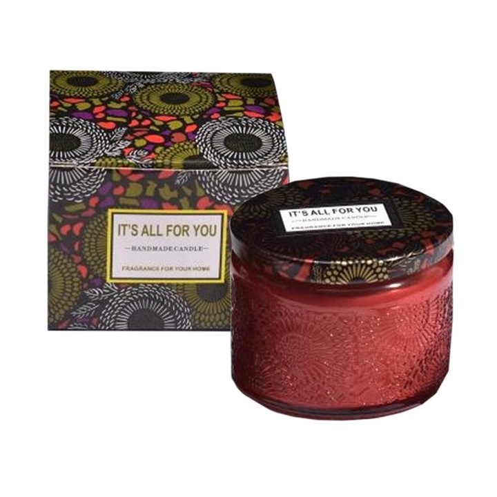 Lumanare Parfumata, Leski, Model Borcan, Rosu, Aroma de Frezie de pere