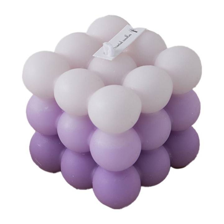 Lumanare Parfumata, By Fitilomania, din Ceara De Soia, Model Cub, Gradient in 3 Culori Pale, 6x6x6 cm, Aroma de Lavanda, Mov