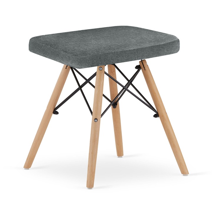 Set de 4 tabureti WERK, gri, 45,5x42,5x40,5cm, cu picioare din lemn de fag