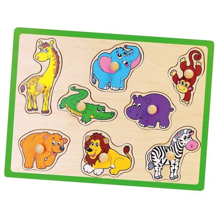 Viga 50019 Пъзел Zoo, дърво, 300x225x10 мм, за деца над 18 месеца, с форми и цветове, многоцветен