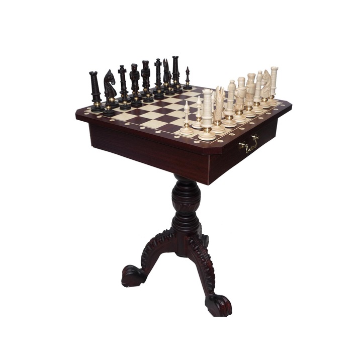 Маса за шах Sunrise Chess & Games, висока 75 см, 54x54 см, комплект с фигури от яспис и ясен