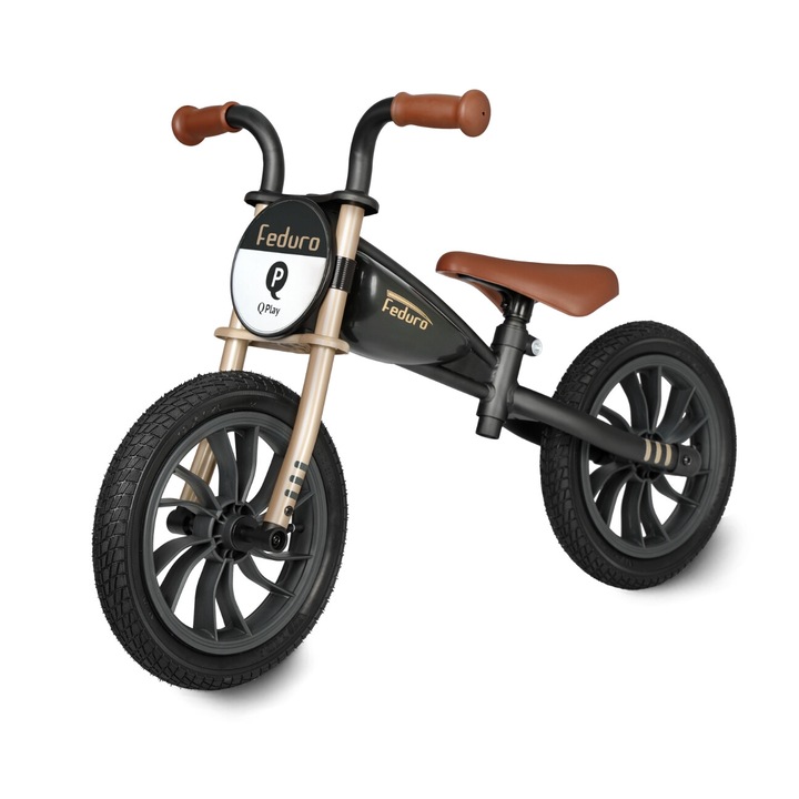 Bicicleta pentru copii Qplay Feduro, 12" roti, cadru metalic, negru, 3-6 ani