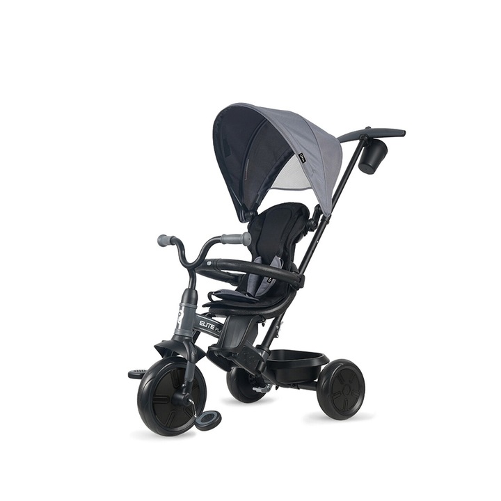 Tricicleta QPlay Elite Platinum, gri, 10" roti, 3-in-1, pentru copii 10-72 luni