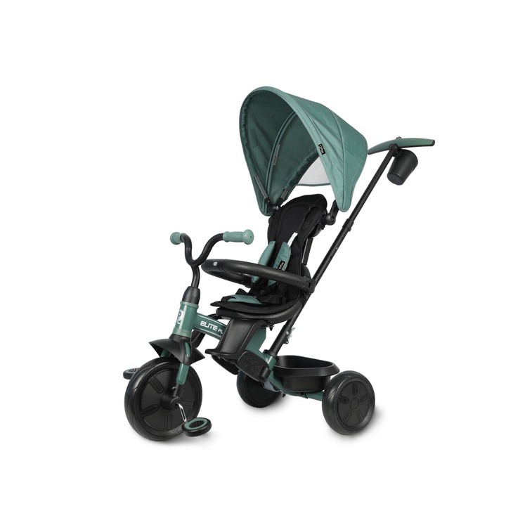 Tricicleta QPlay Elite Platinum, verde, 10" roti, 3-in-1, pentru copii 10-72 luni
