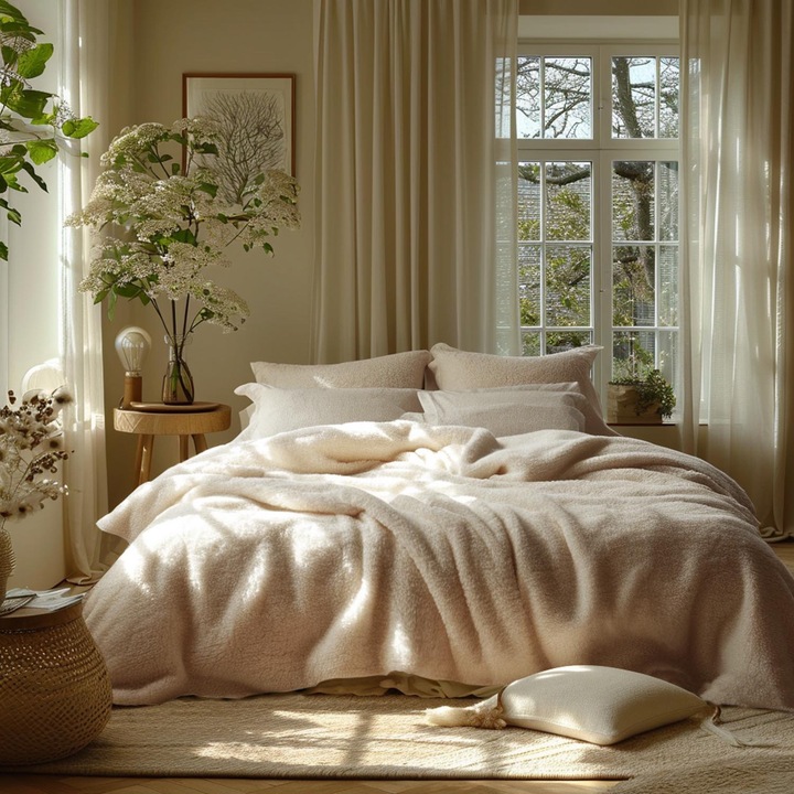 Set lenjerie de pat, 160x200cm + 2x (70x80)cm, 82% bumbac, 18% poliester, cu fermoar