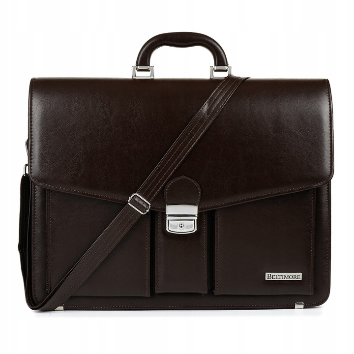 Servieta eleganta pentru barbati, Beltimore, din piele ecologica, cu 2 compartimente, culoare neagra, dimensiuni 35x45x15cm