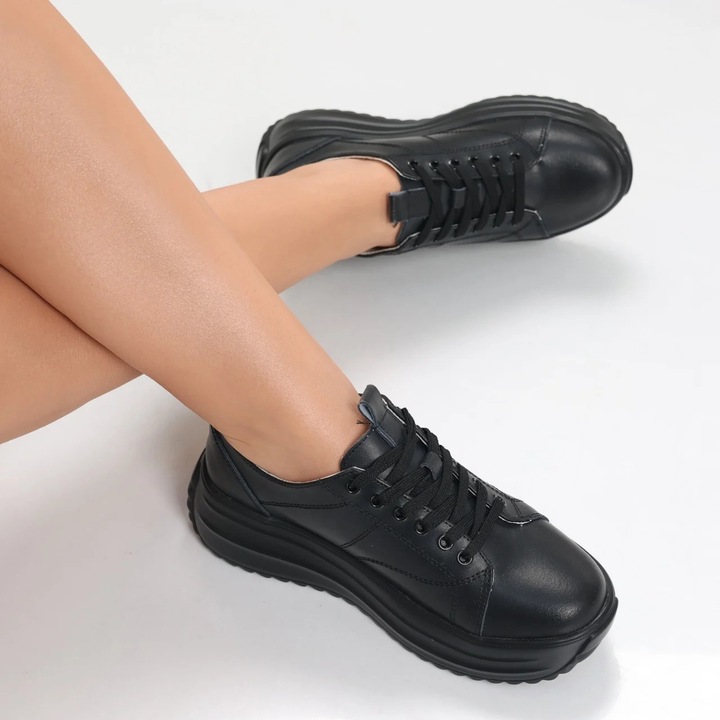 Pantofi dama casual Negri din Piele Naturala Amelsa, Negru