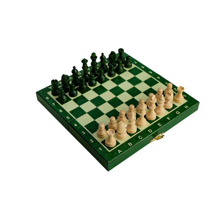Set șah magnetic mini, Sunrise Chess & Games, lemn, verde, 20x10cm