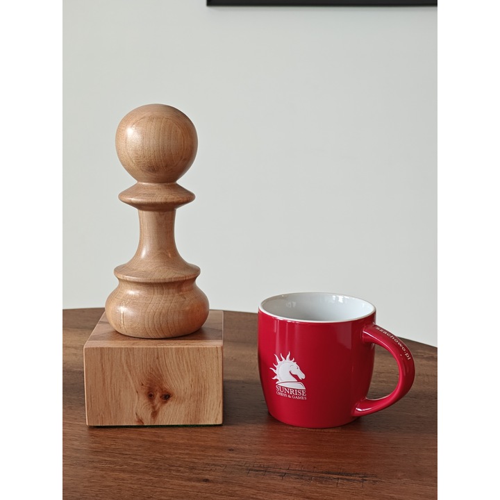 Pahar sah din lemn, Sunrise Chess & Games, baza din lemn, material moale, alb