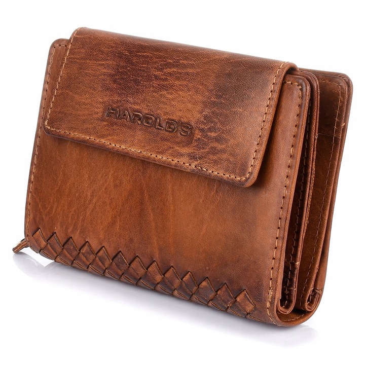 Portofel dama, Beltimore, Q63, piele naturala, 14 compartimente, maro vintage, 10x13x4cm