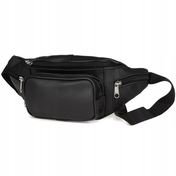 Férfi övtáska, Beltimore, természetes bőrből, 14x34cm, két rekesszel, fekete színű, állítható 84-115cm