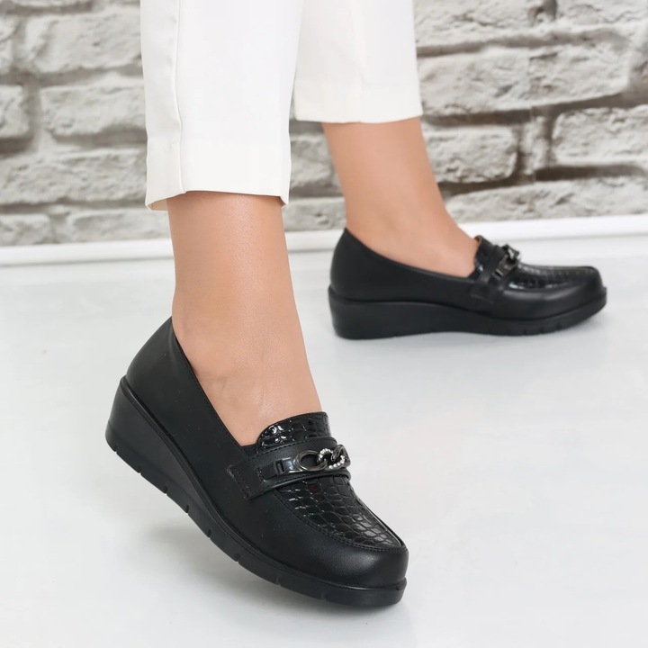 Pantofi dama Negri din Piele Ecologica lacuita Diba, Negru