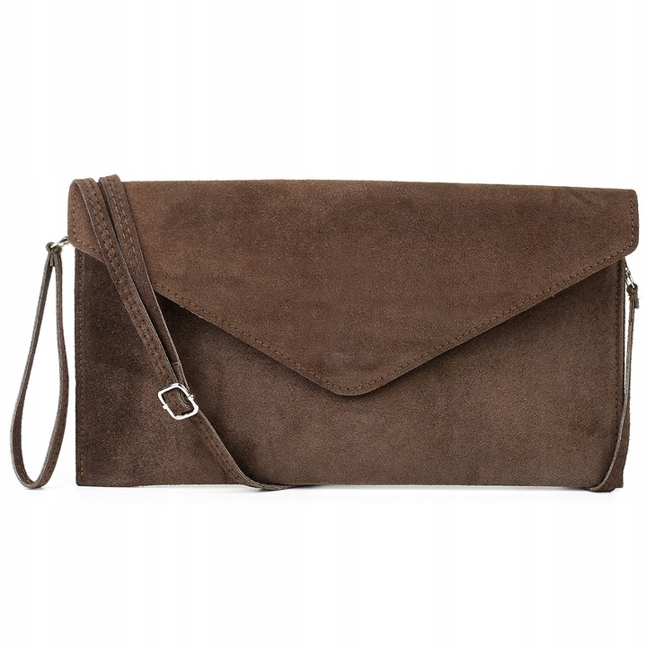 Вечерна чанта от естествен велур Beltimore цвят тъмно кафяв с размери 17х32см.