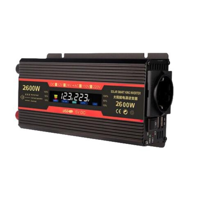 Автомобилен инвертор 6000/8000W, 12V-230V, 2 USB, EU щепсел