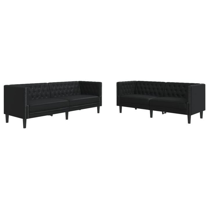 Set canapele Chesterfield cu 2 locuri vidaXL, negru, piele eco., 41.25 kg 3209274