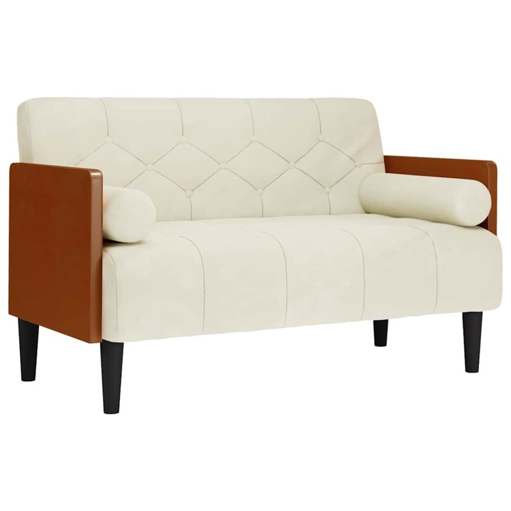 Canapea loveseat cu perne de sustinere vidaXL, Crem, 110 cm, catifea, 20.7 kg 4100605