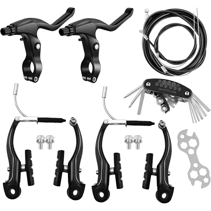 Kit de frane pentru bicicleta, Enforose, 2 perechi de frane, cablu de frana 175cm si 75cm, accesorii de instalare