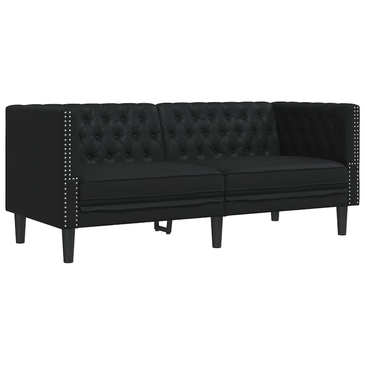 Диван Chesterfield с 2 седалки от черна vidaXL, Кunstnahast, 16.7 kg