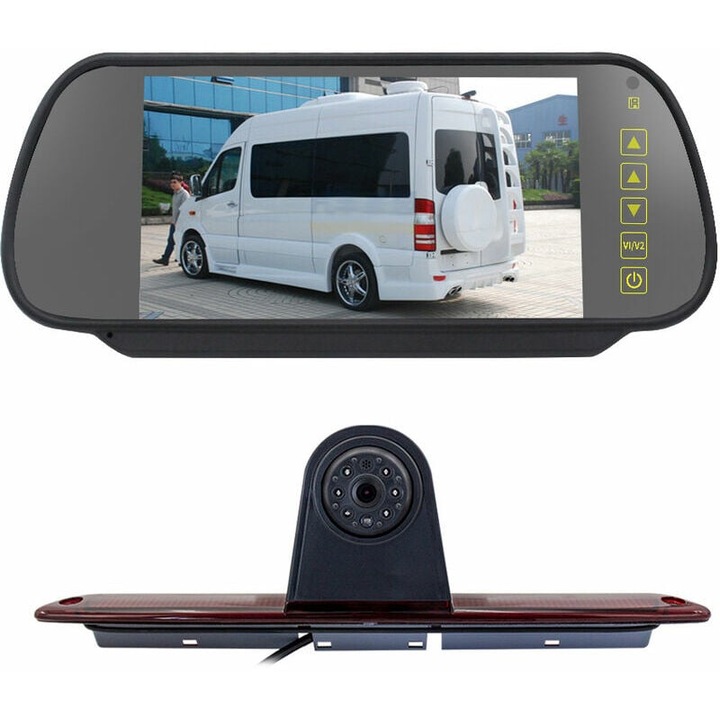 Tolatókamera 7 hüvelykes monitorral Mercedes Sprinter/VW Crafterhez, fekete, vízálló, éjszakai, egy készlet