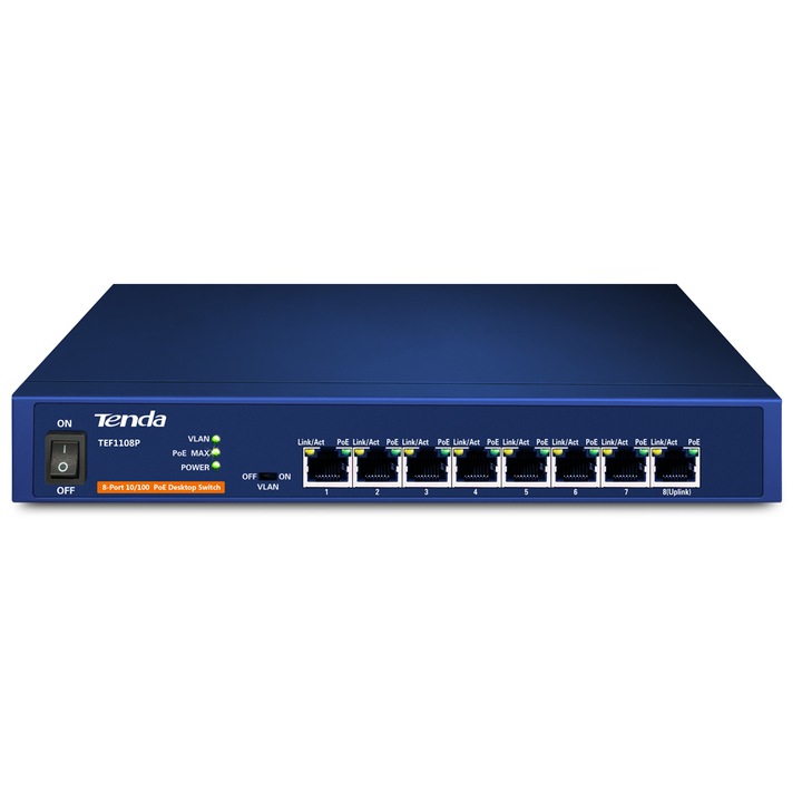 Switch PoE Tenda TEF1108P, 8 port-uri, 10/100 Mbps