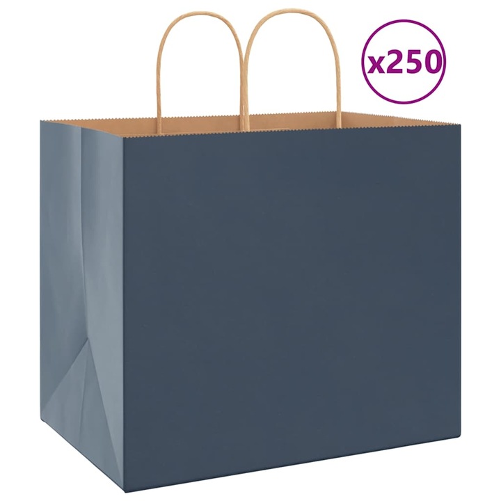 Set pungi de hartie vidaXL, 250 buc, cu manere, Albastre 32x22x28 cm 4101708