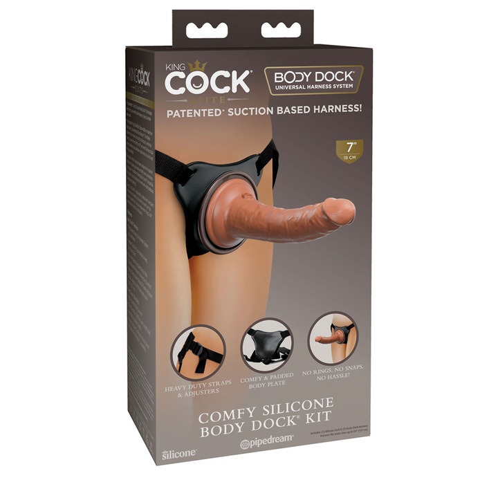 Пенис колан и дилдо Pipedream King Cock Elite, Телесен/Черно, 18 см