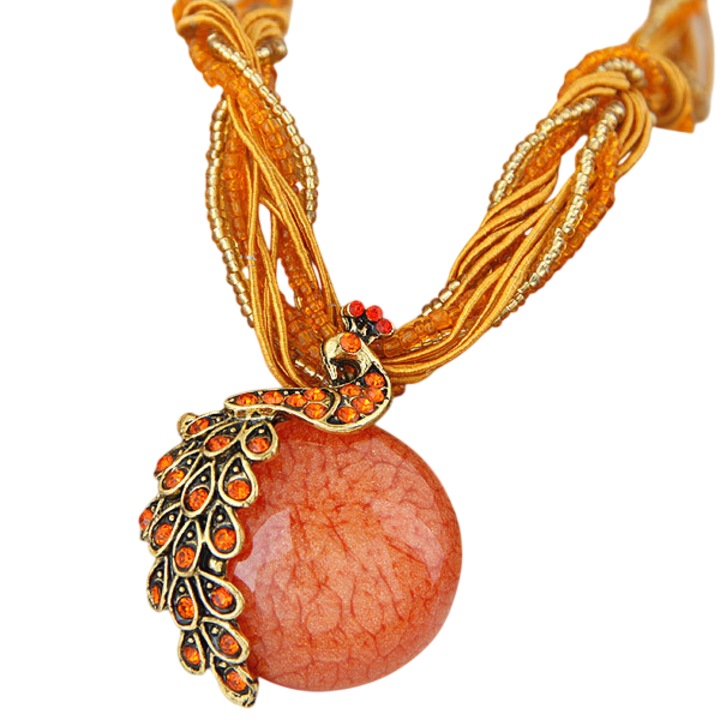 Colier boem cu piatra turcoaz, portocalie, 40+5cm