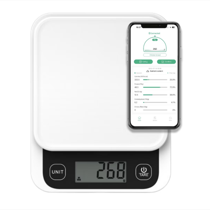 Cantar de bucatarie BOMSTOM, 5kg, alb, 153x135x27mm, display LCD, control electronic