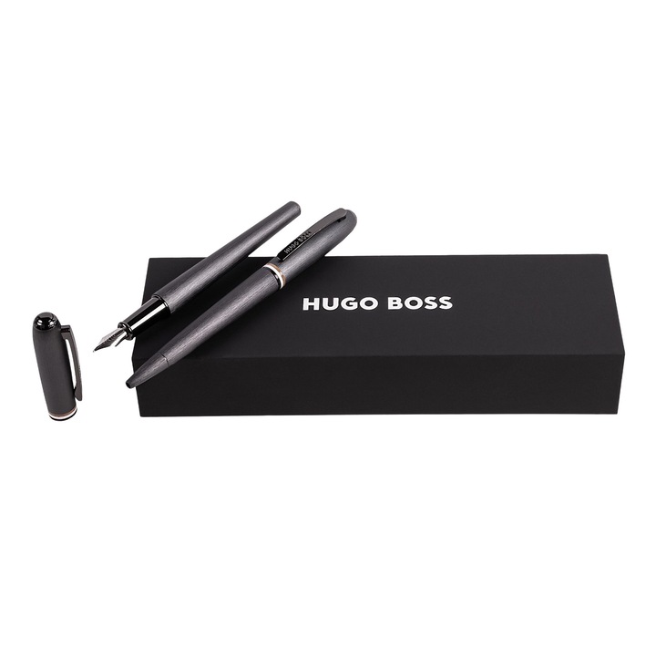 Комплект химикалка и писалка Hugo Boss Contour Iconic, тъмносиви