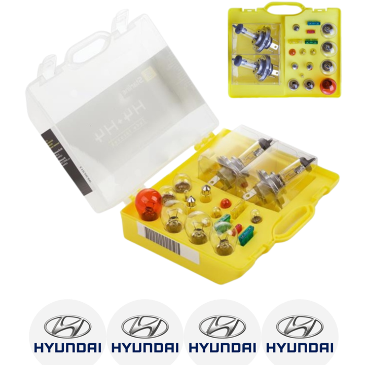 Kit trusa Set becuri H7 compatibila cu Hyundai i30 din 2012 - 2017, bec far, semnalizare, pozitie, iluminare numar, frana, plafoniera, stop frana si 4 Stickere Autoadezive Hyundai