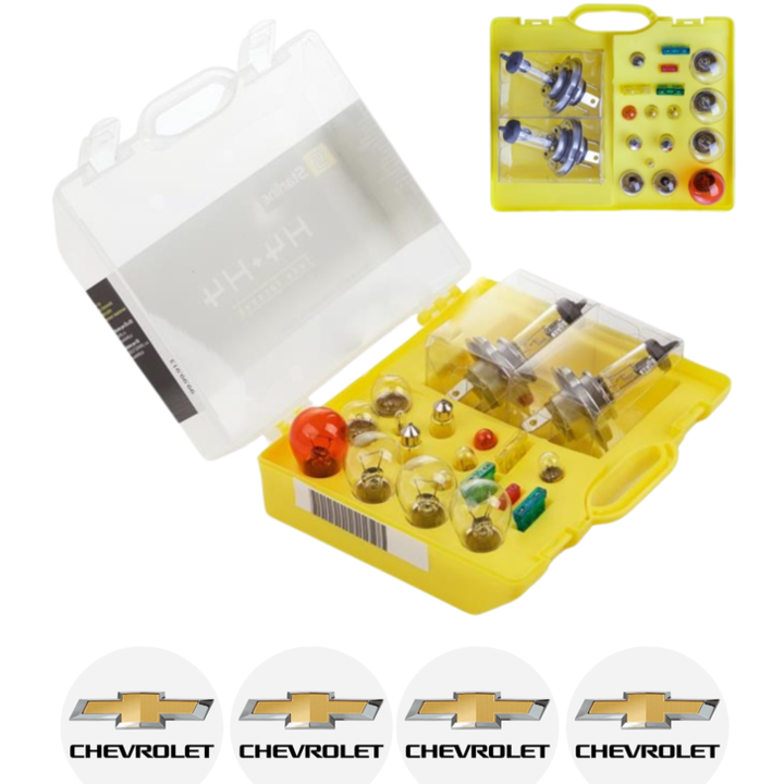 Kit trusa Set becuri H7 compatibila cu Chevrolet Aveo T200 din 2004 - 2011, bec far, semnalizare, pozitie, iluminare numar, frana, plafoniera, stop frana si 4 Stickere Autoadezive Chevrolet