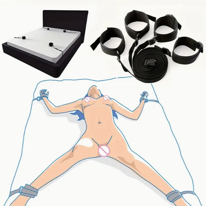 Set accesorii BDSM, Mimimo, curea de pat, nylon, negru