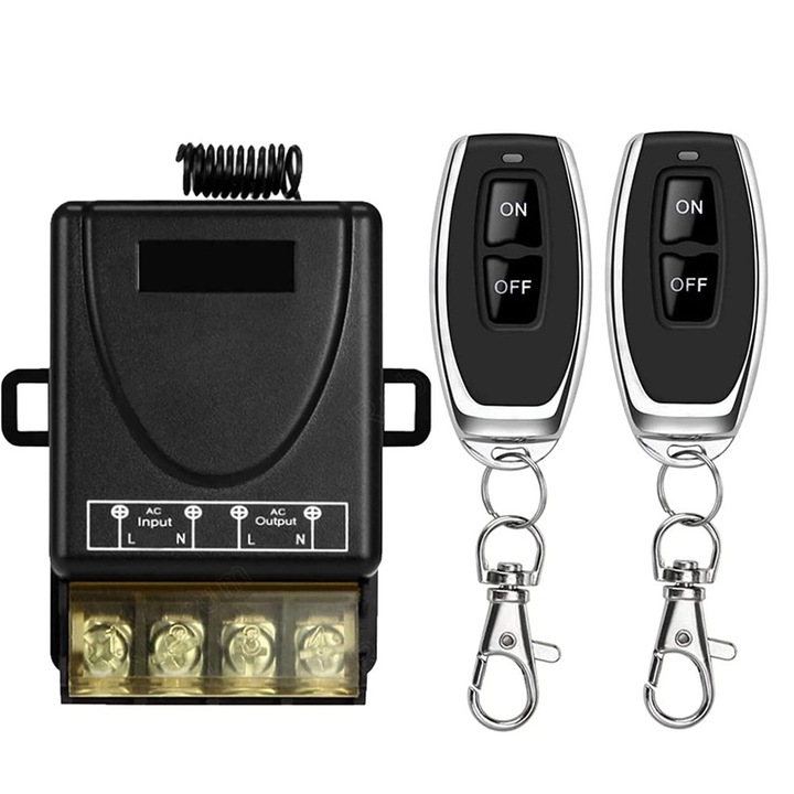 Intrerupator wireless RF 433Mhz, Rqiurpn, 30A, cu 2 telecomenzi, AC85V-250V, potrivit pentru diferite motoare DC, control al iluminatului etc, control de la distanta 50m