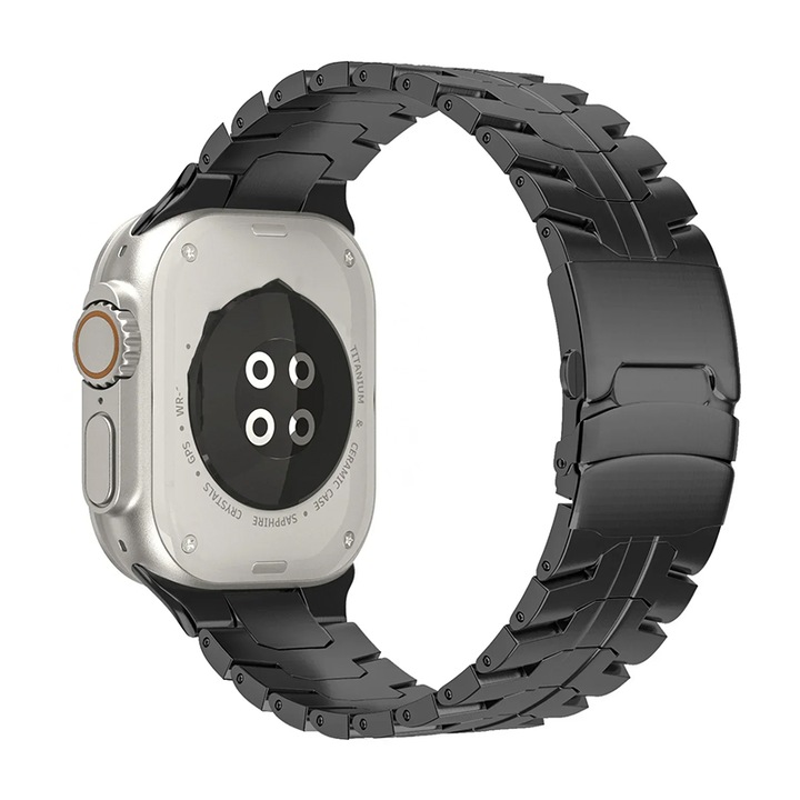 Curea Titanium Metal Bracelet pentru Apple Watch, 42/44/45/49mm, neagra