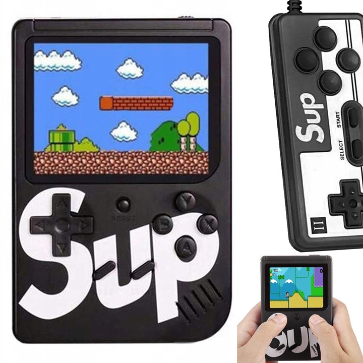 Mini consola retro portabila, 400 jocuri, neagra, cu display 3 inch
