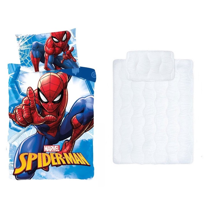 Set lenjerie de pat copii Spiderman si set plapuma/fata de perna 100x135 cm 40x60 cm (Webmaze)