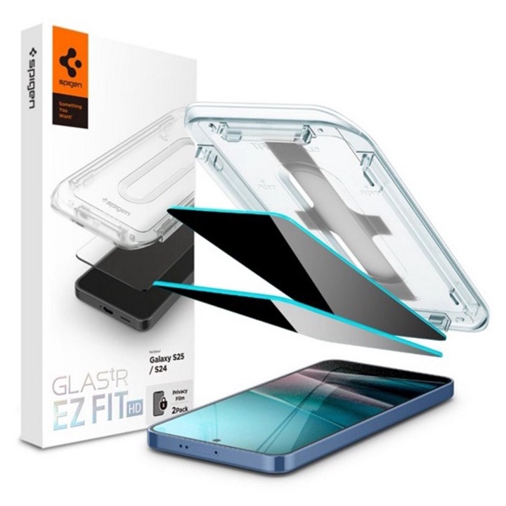 Spigen ez fit hd képernyővédő üveg 2db, 2.5d, betekintés védelem, 0.2mm, 9h + segédkeret, átlátszó, kompatibilis: Samsung Galaxy S24, SM-S921, / Galaxy S25, SM-S931