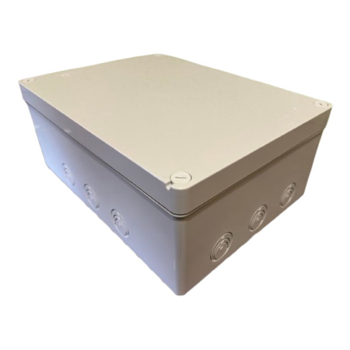 Doza, Cutie de Derivatie, 310x230x125mm, IP67, Montaj Aplicat, Cu 12 Presetupe (Gauri Predefinite) De La Ø20-32, Capacul ( Cu Suruburi din Plastic 1/4 de Rotatie), Gri, EC493C8 Elettrocanali