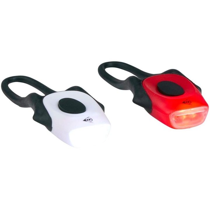 Set de lumini LED pentru bicicleta, Dunlop, silicon, alb si rosu, dimensiuni 11,2x1,7x4cm