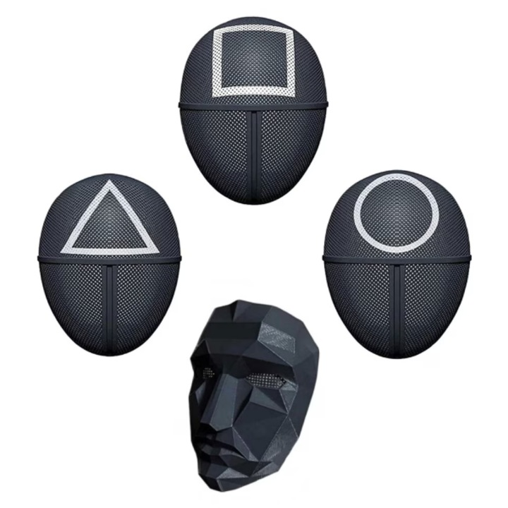 Комплект от 4 Squid Game Mask VICTINY ®, Squid Game, лидер, квадрат, триъгълник, кръг, черен