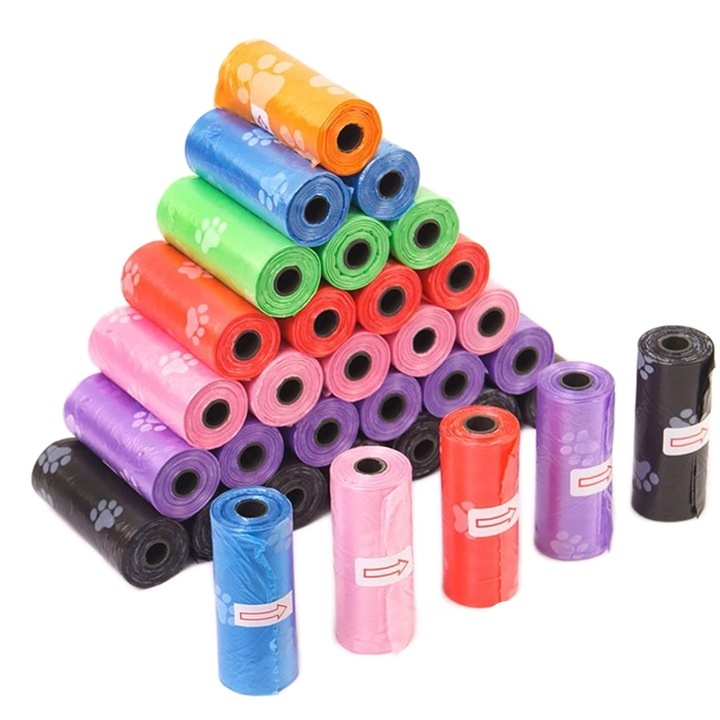 Set Pungi Igienice 12 role x 15 buc Pentru Caini, Multicolor
