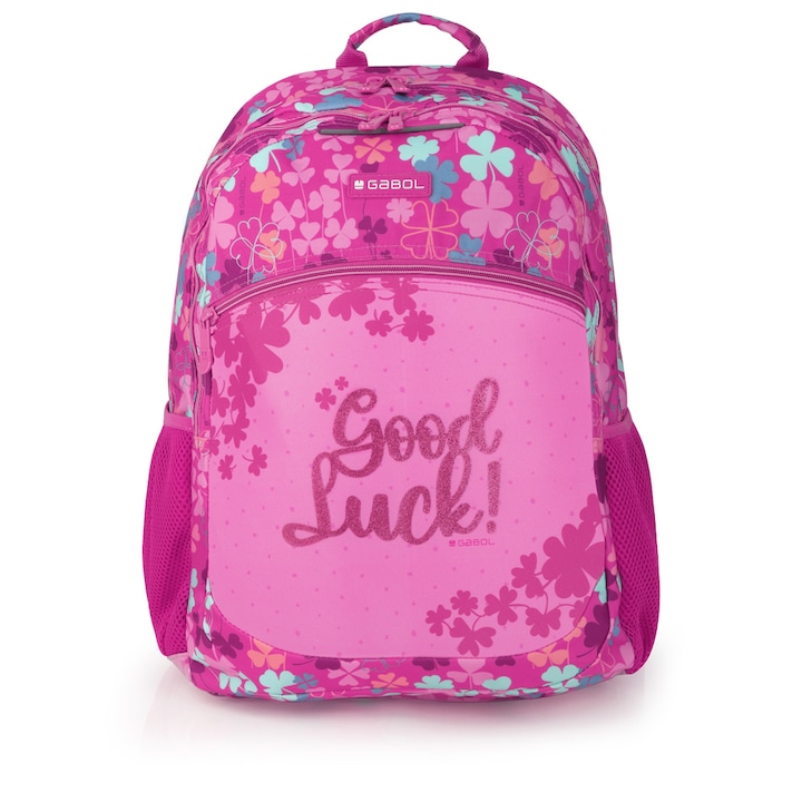 Rucsac Gabol Clover, doua compartimente, tesatura hidrofuga, 34 x 46 x 20 cm, roz