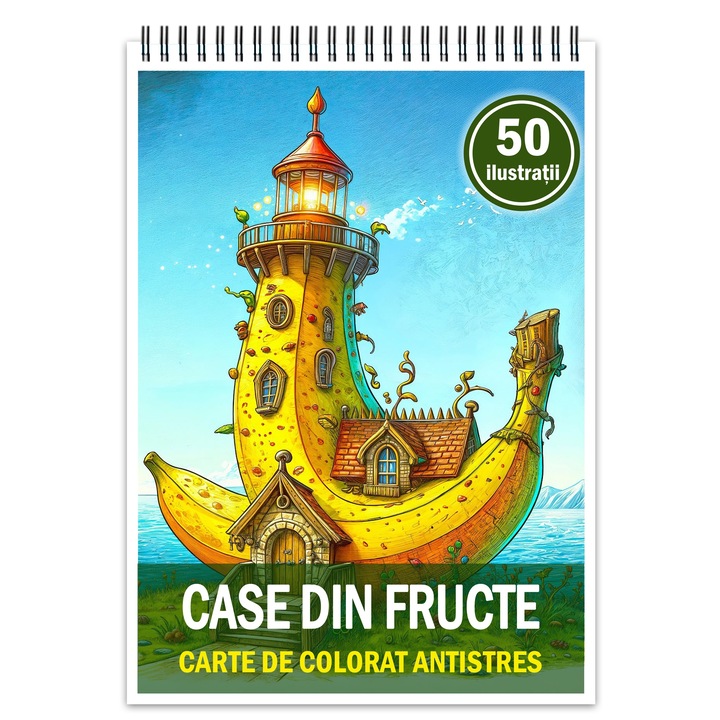Carte de colorat antistres, 50 de ilustratii Case din Fructe, 106 pagini