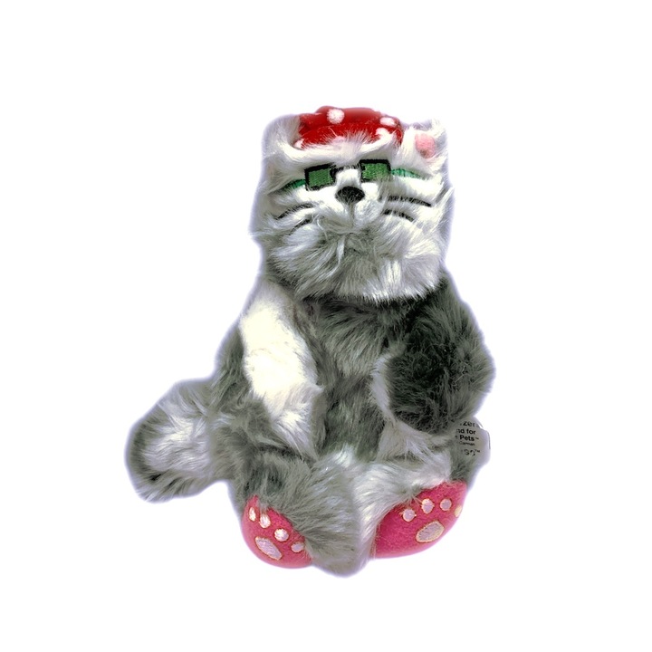 Jucarie de plus Russ Berrie Kittywimpus Bowzers Meowzers Kitty *30734 91-15, Cu palarie si ochelari, 20 cm, Gri
