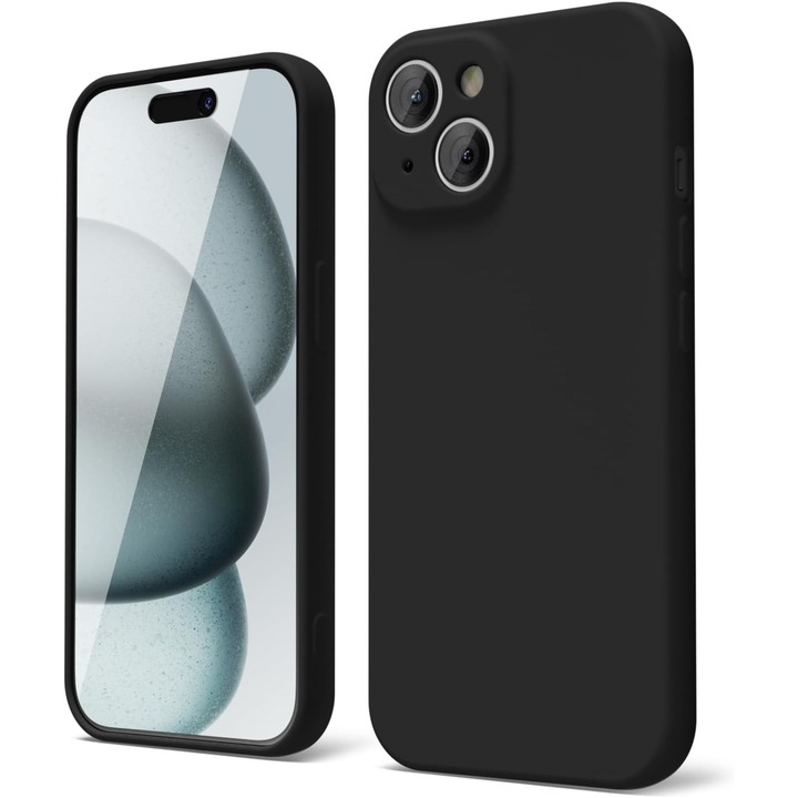 Anccer tok, kompatibilis iPhone 15 Plus készülékkel | Ultravékony szilikon | Magas keretes képernyő- és kameravédelem | Fekete - Prémium minőség