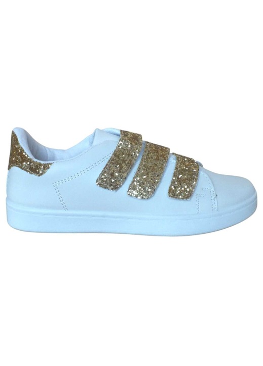 Tenisi dama Fashion, eleganti si comozi, inchidere practica cu 3 scai decorate cu pietre stralucitoare, Auriu, 38 EU