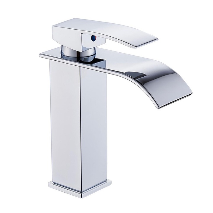 Baterie sanitara, BOMSTOM, monocomanda, inox, argintie, design plat, pentru chiuveta baie