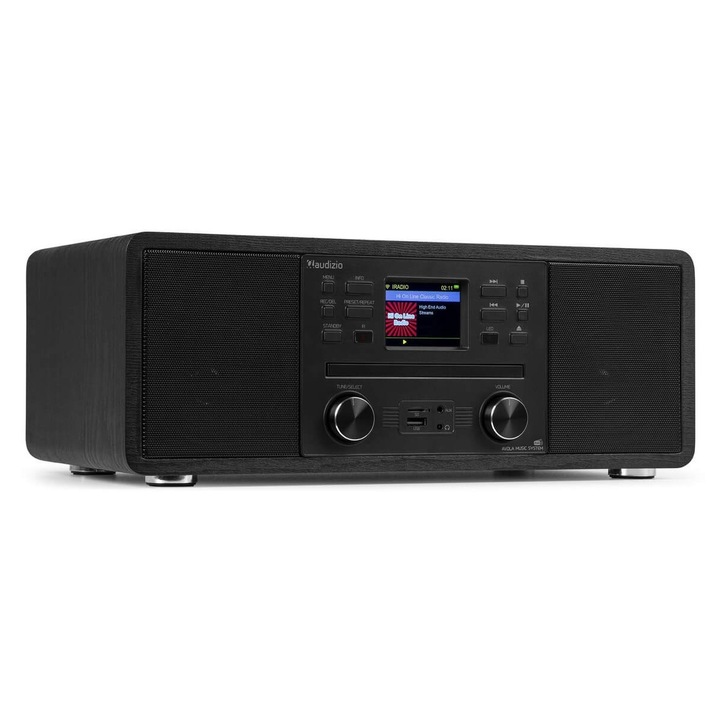 Sistem muzical digital Audizio Avola, radio digital, CD/BT/DAB+/Internet, negru