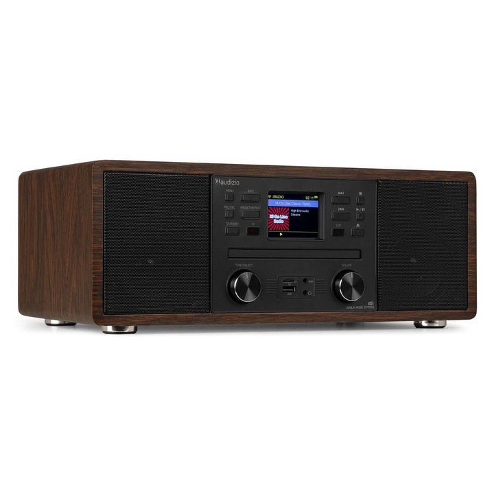 Sistem muzical digital Audizio Avola, radio digital, CD/BT/DAB+/Internet, lemn