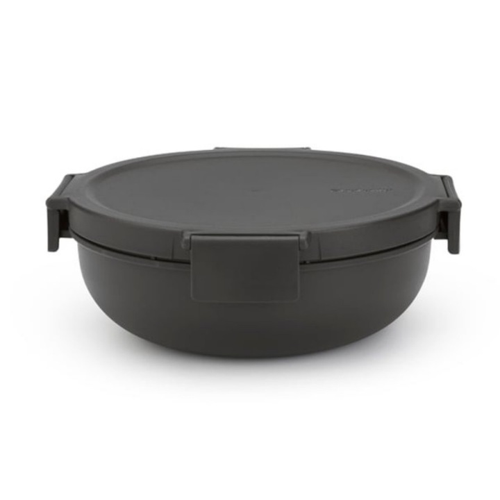 Salatiera Brabantia Make&Take 1006302, 1,3 L, Inchidere etansa, Fara BPA, Gri inchis